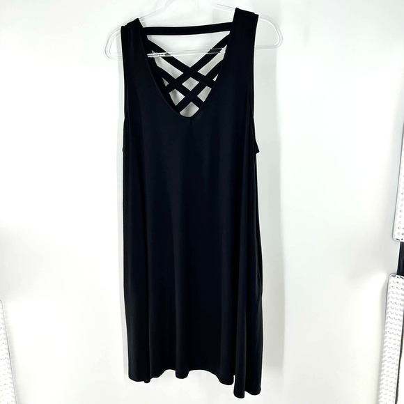 Maurices Dresses & Skirts - Maurices 24/7 Solid Black Strappy Back Tank Dress W/ Pockets Women's Size 1X NEW